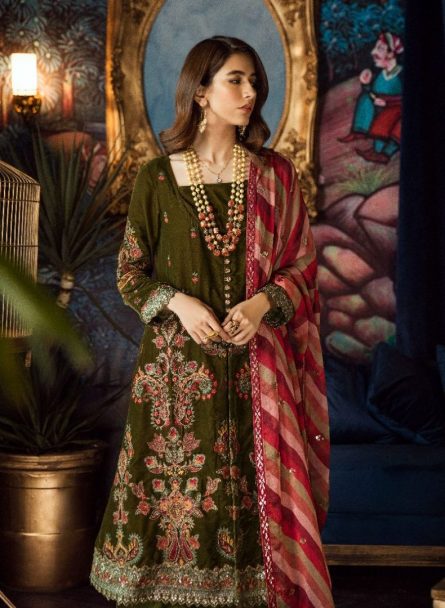 Iznik Luxury Velvet Unstitched 3 Pcs Collection 2020 - Winter Collection ILV-03 Seaweed