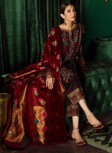 Iznik Luxury Velvet Unstitched 3 Pcs Collection 2020 - Winter Collection ILV-04 Florence Sangria