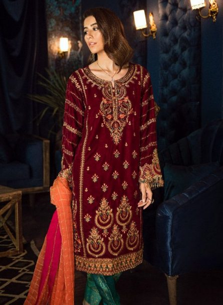 Iznik Luxury Velvet Unstitched 3 Pcs Collection 2020 - Winter Collection ILV-07 Carmine
