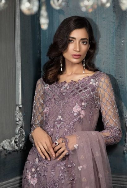 Aayra Luxury Embroidered Net Unstitched 3pcs Suit 2019 ACV319 D1 Lilac