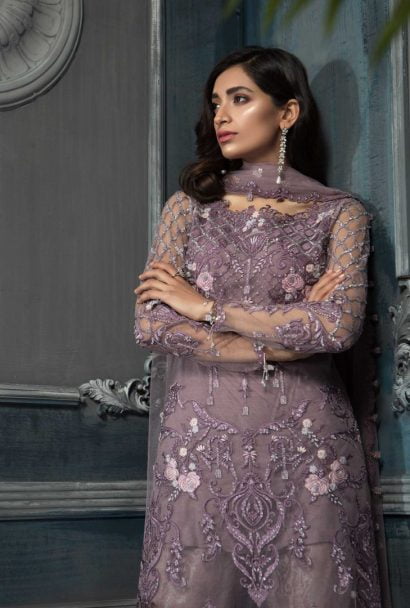 Aayra Luxury Embroidered Net Unstitched 3pcs Suit 2019 ACV319 D1 Lilac