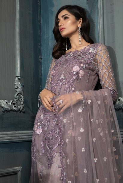 Aayra Luxury Embroidered Net Unstitched 3pcs Suit 2019 ACV319 D1 Lilac
