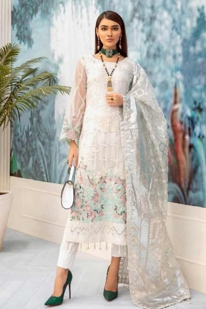 Nureh Embroidered Chiffon Suit Unstitched 3 Piece NU25AC AM-17 - Formals Collection
