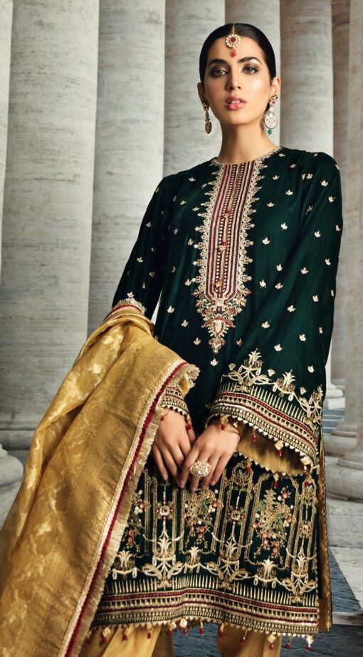 Anaya Velour De Luxe Embroidered Velvet Unstitched 3 Piece Suit 2020 06 - Winter Collection