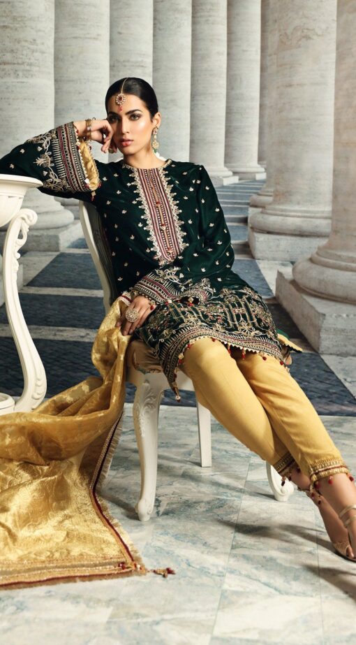 Anaya Velour De Luxe Embroidered Velvet Unstitched 3 Piece Suit 2020 06 - Winter Collection