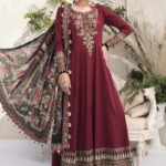 Maria B Sateen Cotton Satin Unstitched 3 Piece Suit MBST20 307 Maroon - Fall Collection
