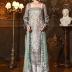 Maria B Embroidered Zari Net Unstitched 3 Piece Suit 2020 BD 2005 Silver Grey - Wedding Collection