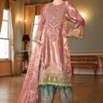Maria B Embroidered Tissue Unstitched 3 Piece Suit 2020 BD 2008 Salmon Pink - Wedding Collection