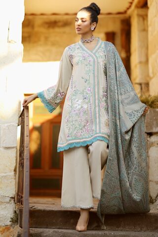 Mushq Winter Sky Embroidered Raw Silk Unstitched 3 Piece Suit 2020 08 Lagoon – Winter Collection