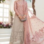 Maria B Mbroidered Organza Unstitched 3 Piece Suit 2021 BD 2101 Coffee and Ash Pink - Eid Collection