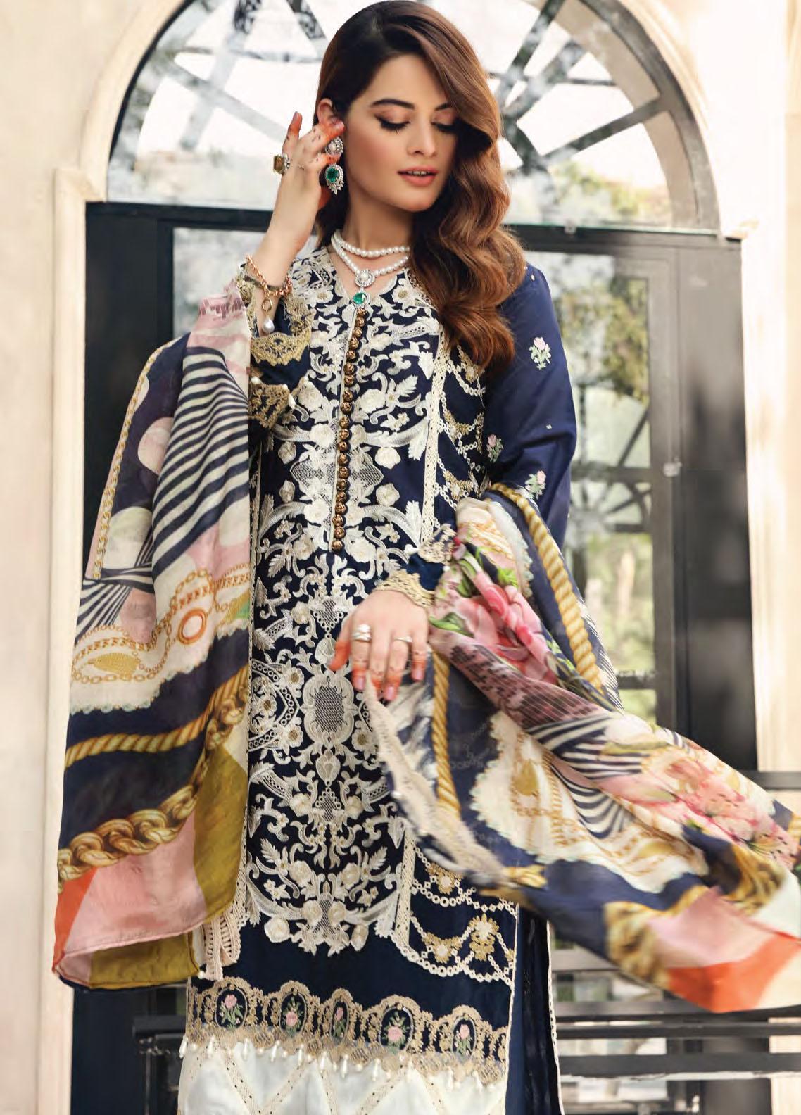 Elaf Schiffli Embroidered Lawn Suits Unstitched 3 Piece EL21FC 07 Arctic - Luxury Collection