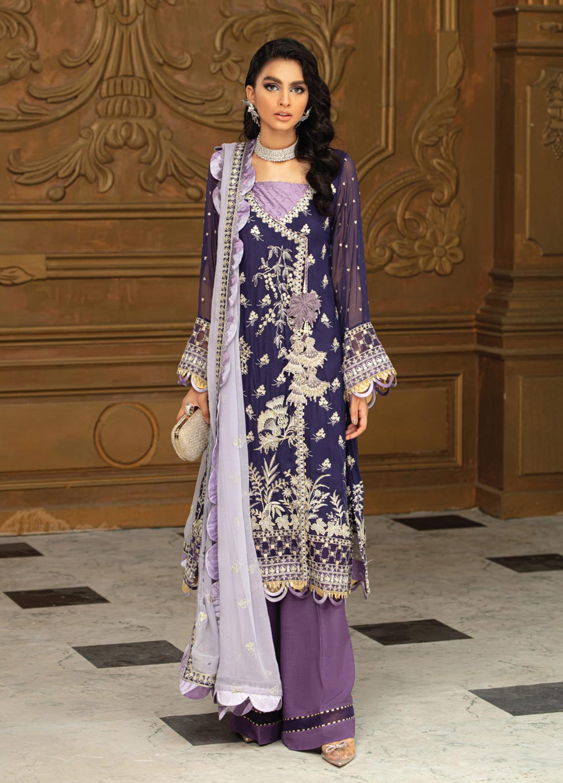 Roheenaz Embroidered Chiffon Suit Unstitched 3 Piece 01 - Luxury Collection