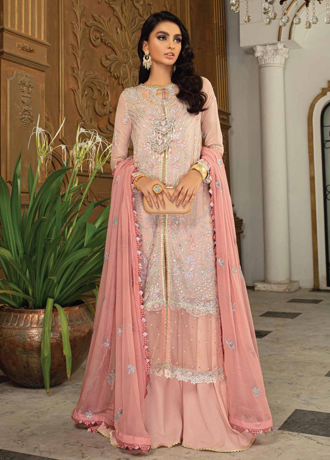 Roheenaz Embroidered Net Suits Unstitched 3 Piece RNZ24PSM Saba - Wedding Collection