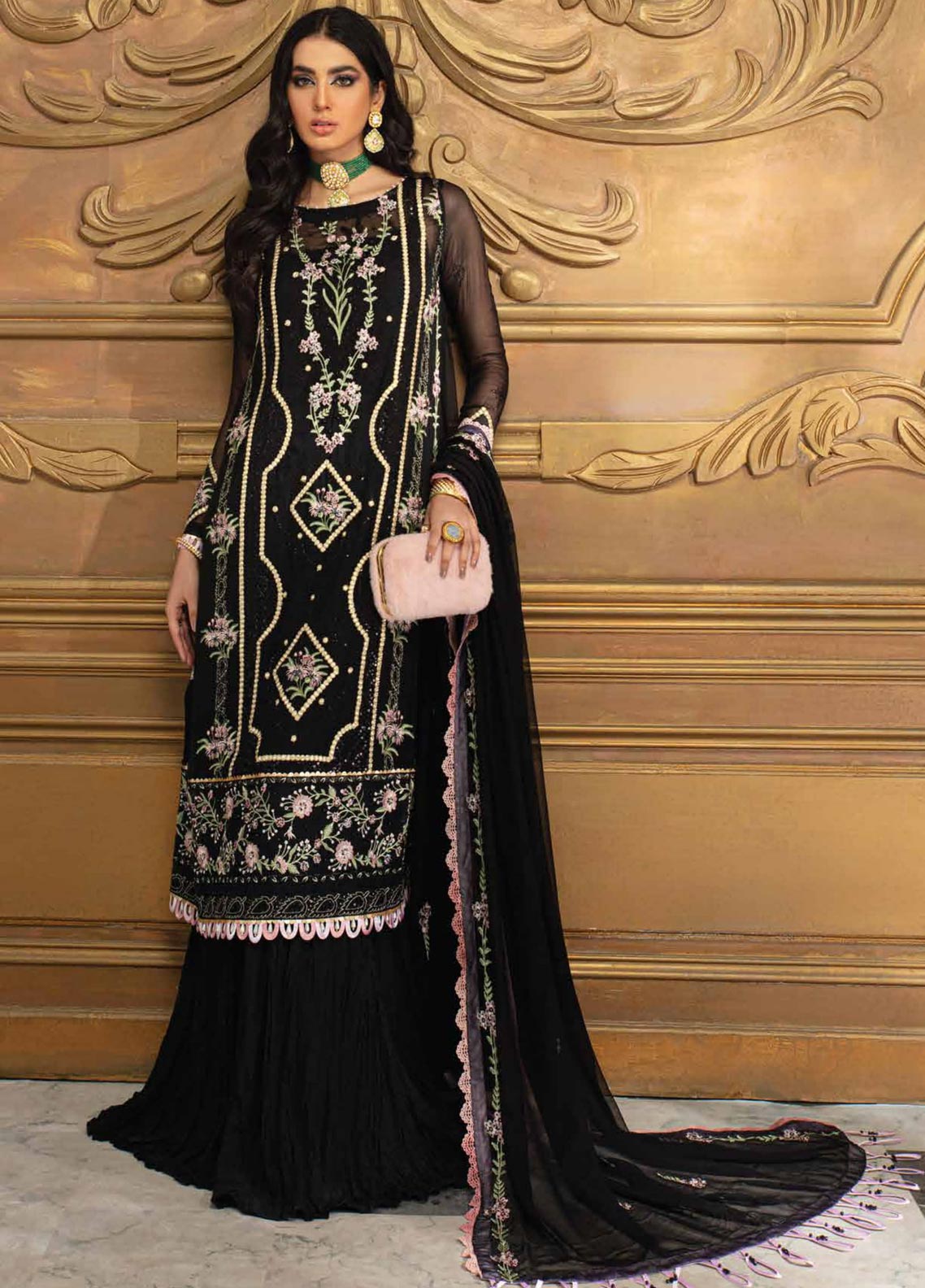 Roheenaz Embroidered Chiffon Suit Unstitched 3 Piece 07 - Luxury Collection