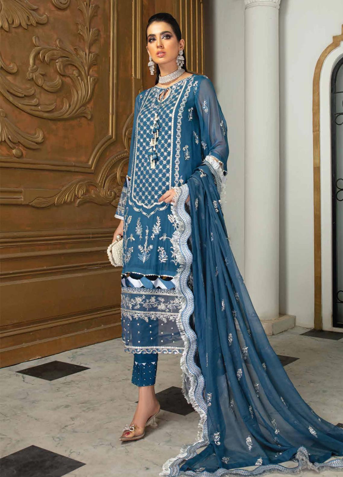 Roheenaz Embroidered Chiffon Suit Unstitched 3 Piece 08 - Luxury Collection