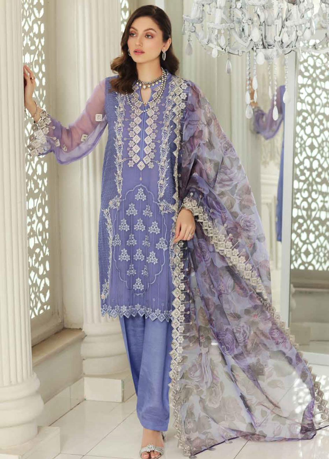 Charizma Embroidered Chiffon Suit Unstitched 3 Piece CRZAC21 006 - Luxury Collection