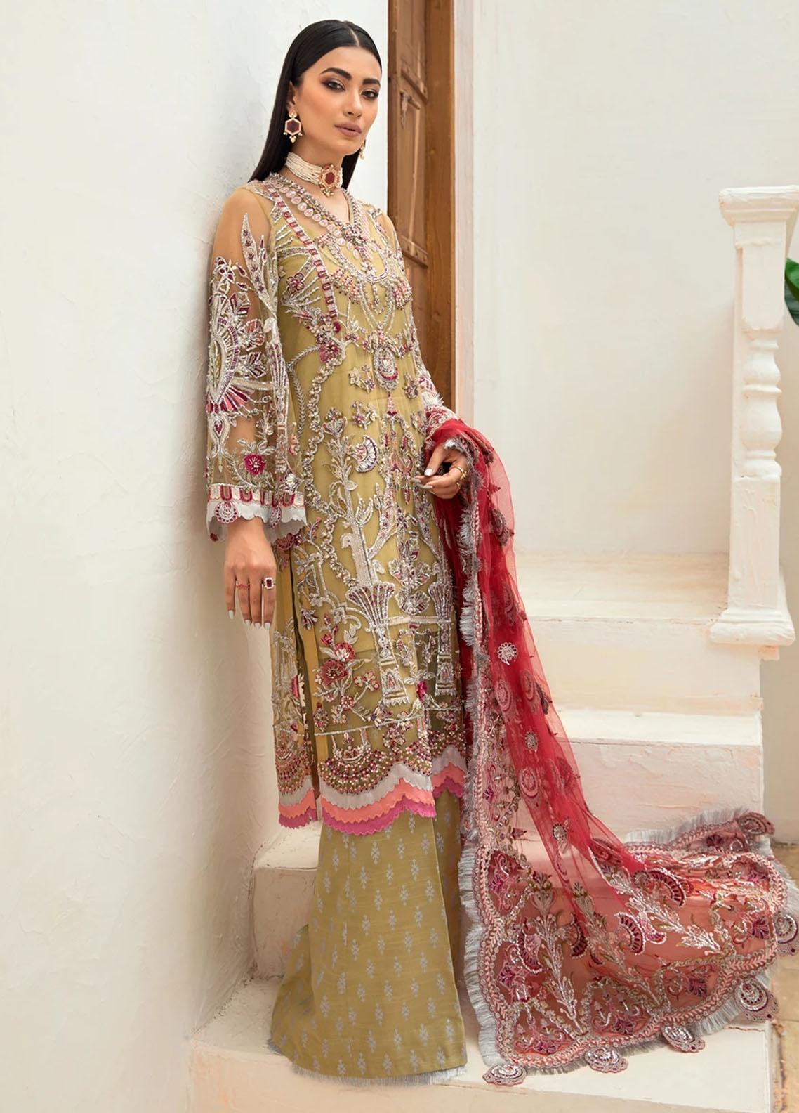 Marwa by Maryam Hussain Embroidered Net Suit Unstitched 3 Piece 05 MUSHK - Luxury Collection