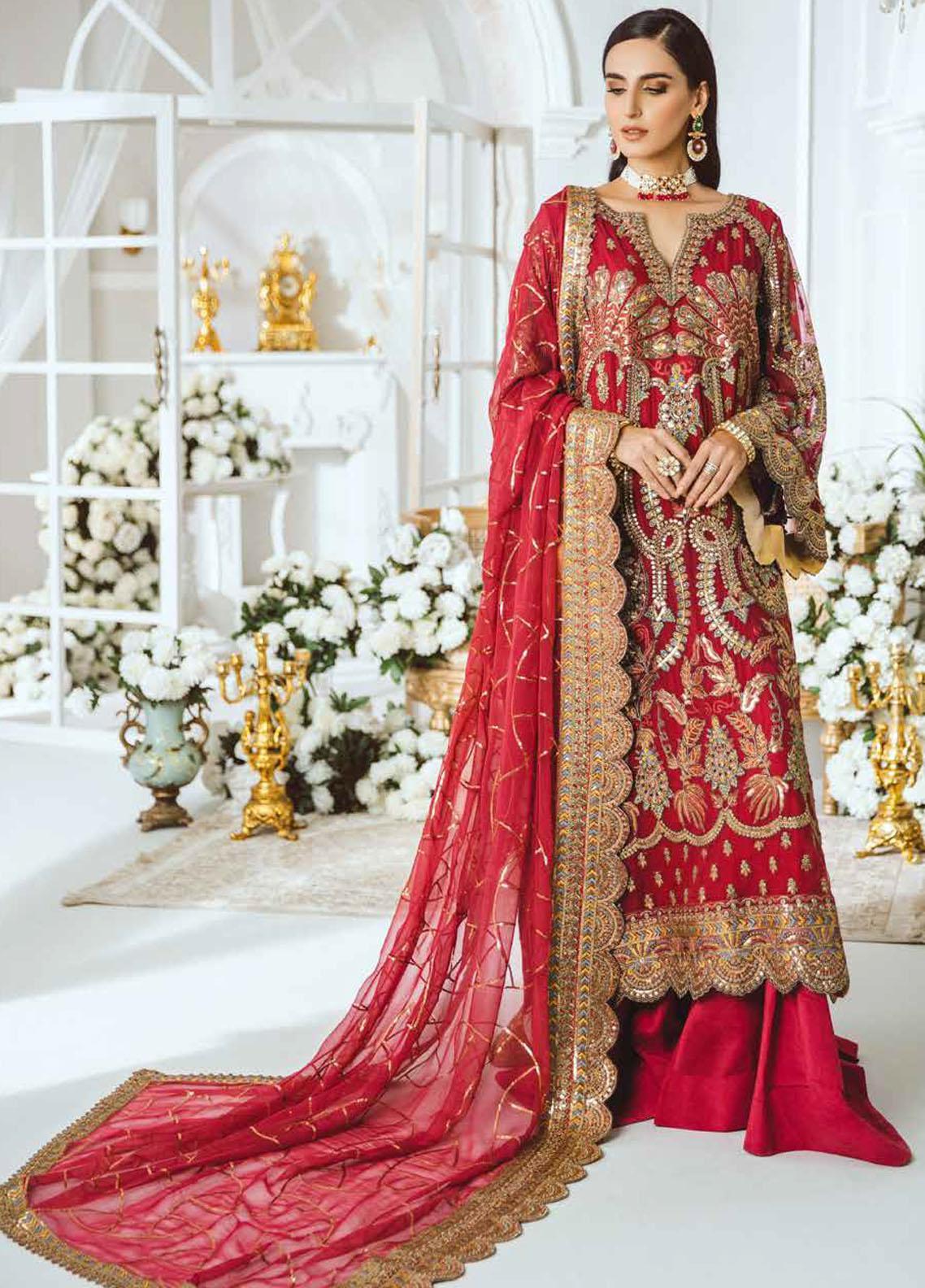 Maryum N Maria Embroidered Chiffon Suit Unstitched 3 Piece MFD0002 RADICAL RED - Luxury Collection