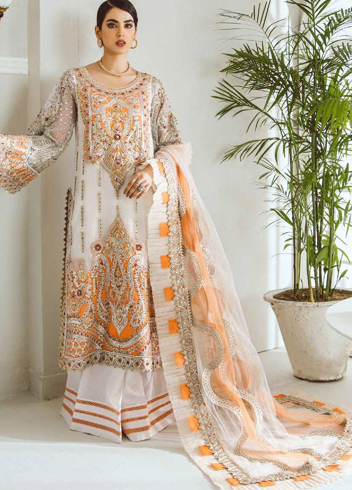 Maryum N Maria Embroidered Net Suit Unstitched 3 Piece MFD0003 FIRE PEARL - Luxury Collection