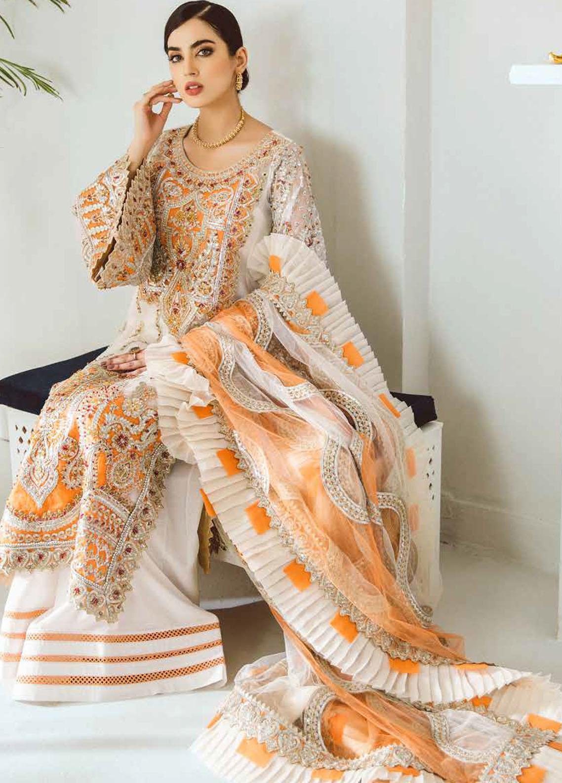 Maryum N Maria Embroidered Net Suit Unstitched 3 Piece MFD0003 FIRE PEARL - Luxury Collection