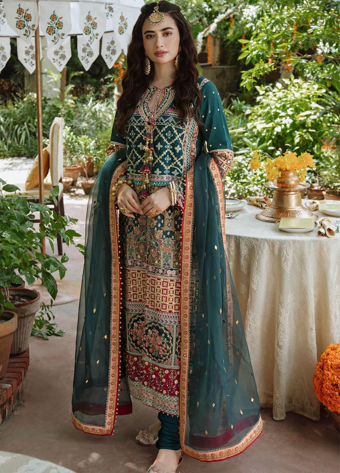 Qalamkar Embroidered Raw Silk Suit Unstitched 3 Piece 05 - Wedding Collection