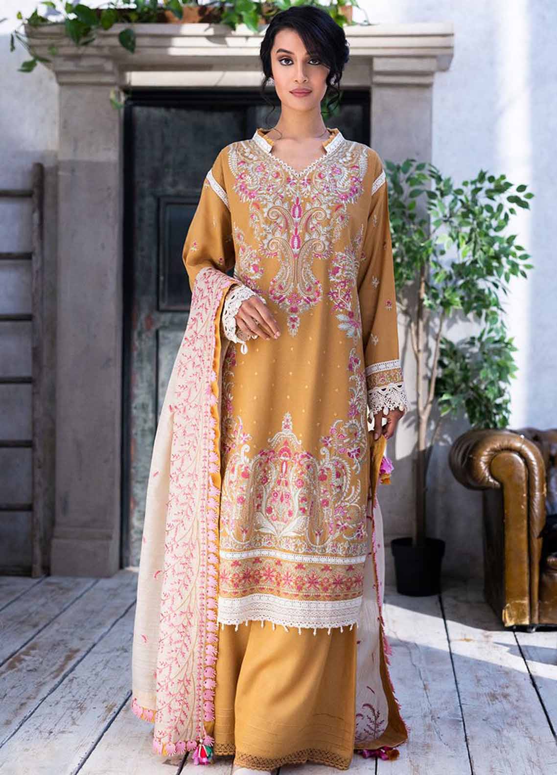 Sobia Nazir Embroidered Silk Karandi Suit Unstitched 3 Piece 01A - Autumn/Winter Collection