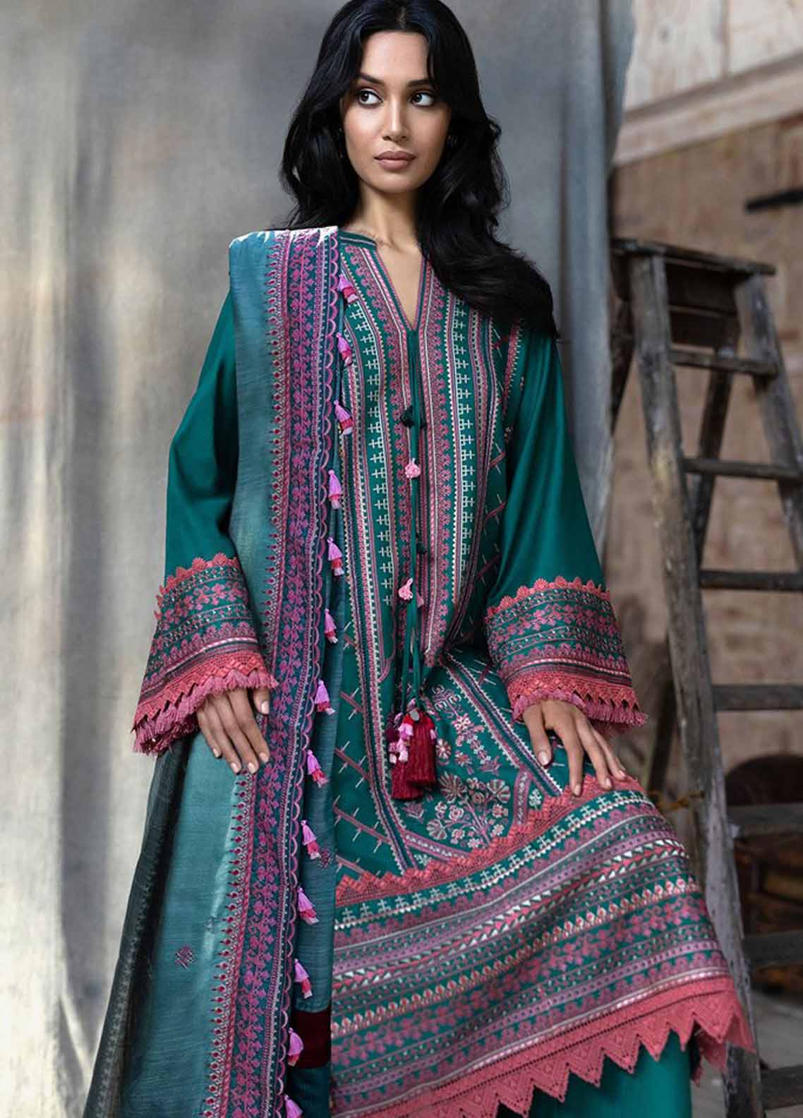 Sobia Nazir Embroidered Cotton Satin Suit Unstitched 3 Piece 03A - Autumn/Winter Collection
