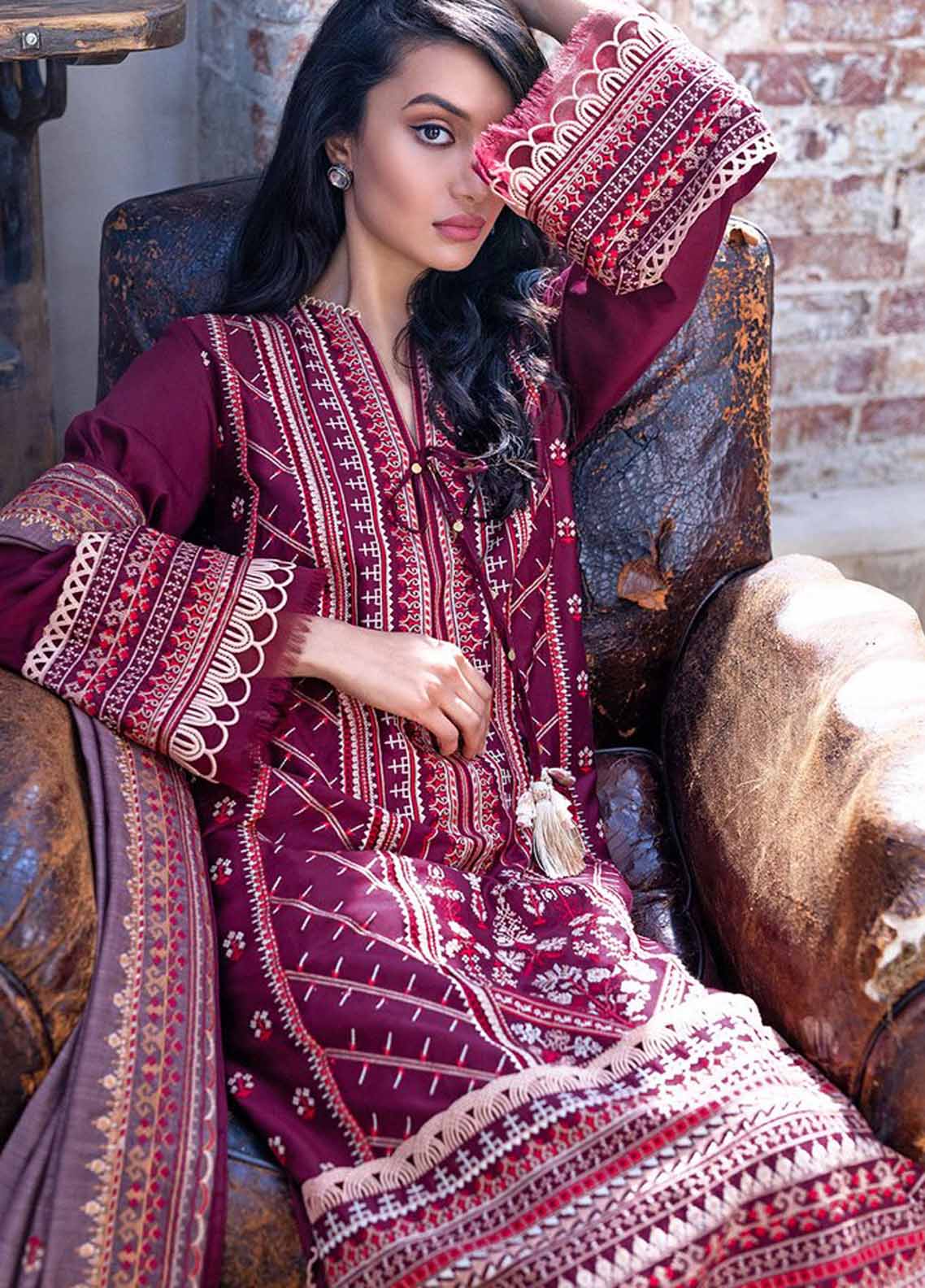 Sobia Nazir Embroidered Cotton Satin Suit Unstitched 3 Piece 03B – Autumn/Winter Collection