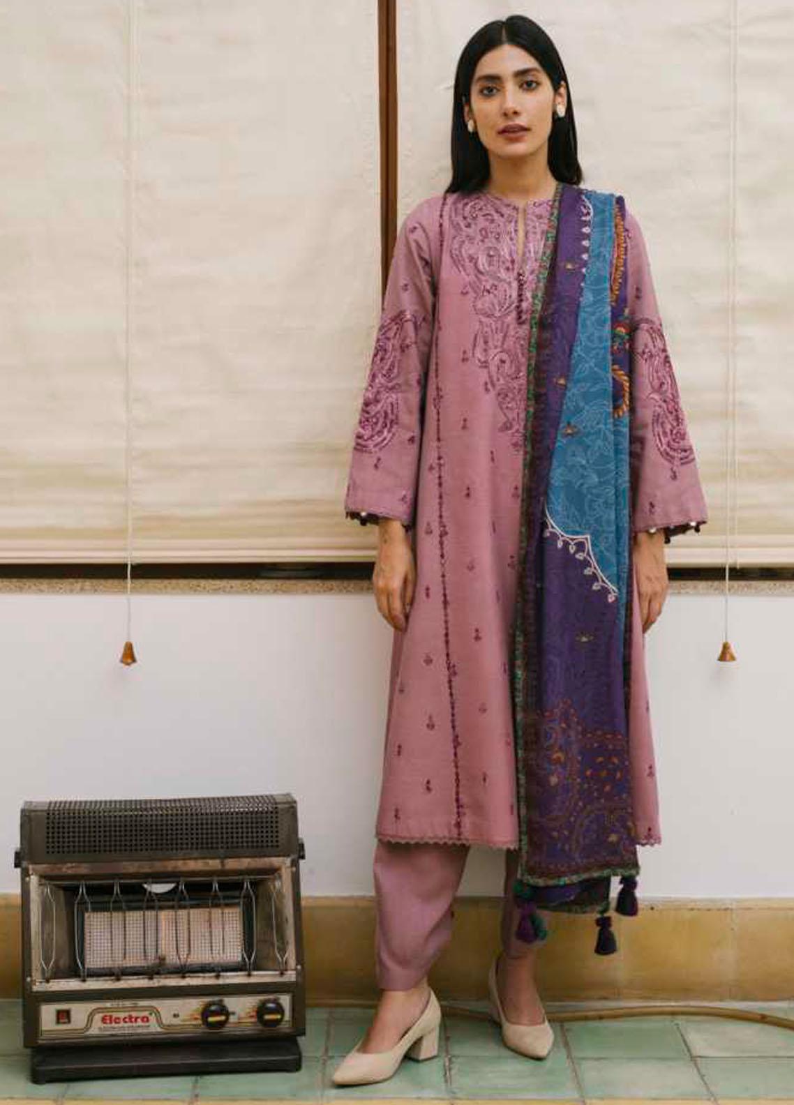 Coco by Zara Shahjahan Embroidered Linen Suit Unstitched 3 Piece 07 B - Winter Collection