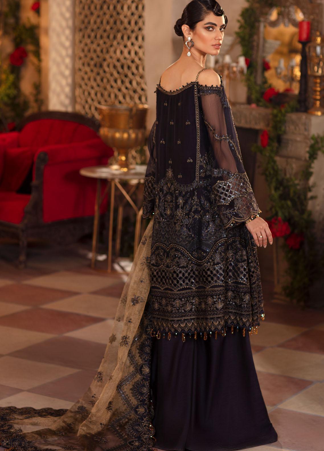 Iznik Embroidered Chiffon Suit Unstitched 3 Piece BLUE BLOOD 05 - Luxury Collection