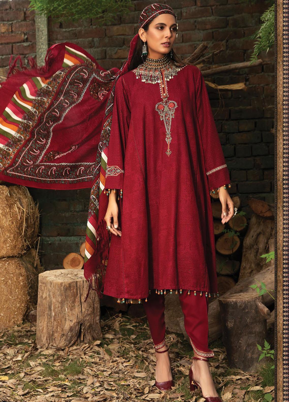Maria B Mprints Embroidered Khaddar Suit Unstitched 3 Piece 01B - Winter Collection