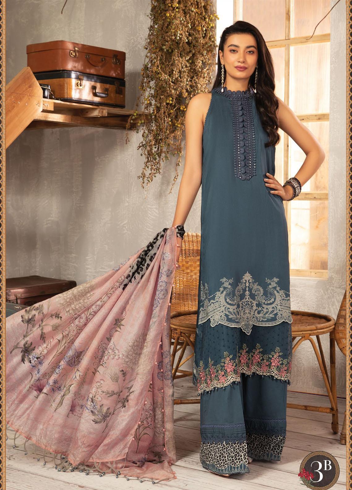 Maria B Mprints Embroidered Dobby Linen Suit Unstitched 3 Piece 03B - Winter Collection