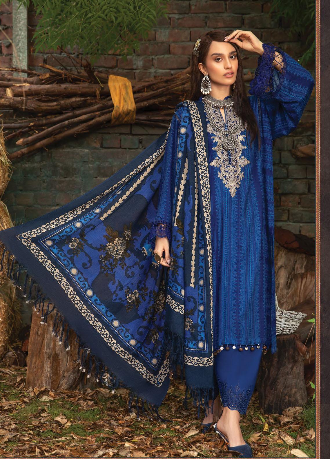 Maria B Mprints Embroidered Dobby Linen Suit Unstitched 3 Piece 04B - Winter Collection