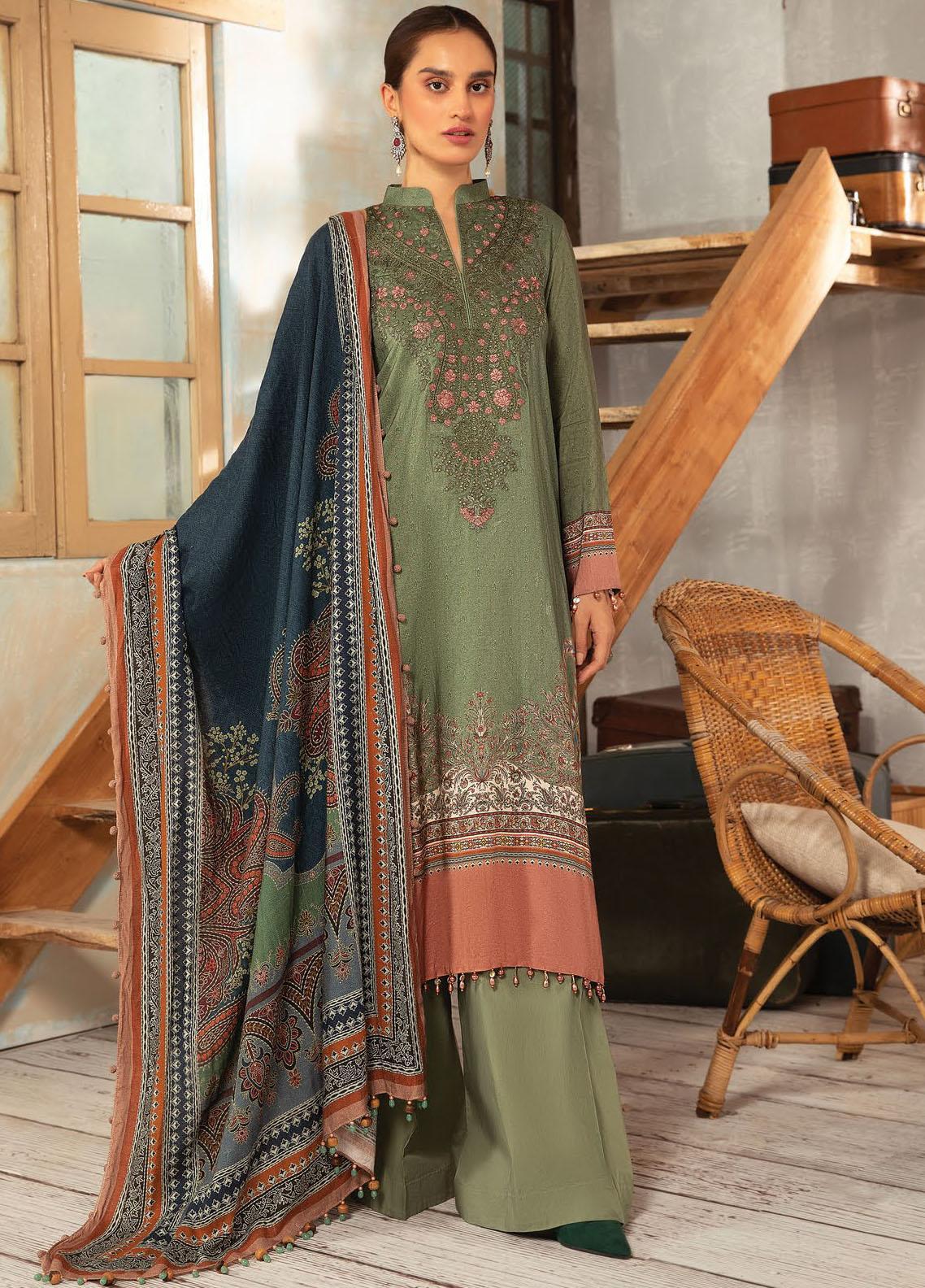 Maria B Mprints Embroidered Dobby Linen Suit Unstitched 3 Piece 05A - Winter Collection