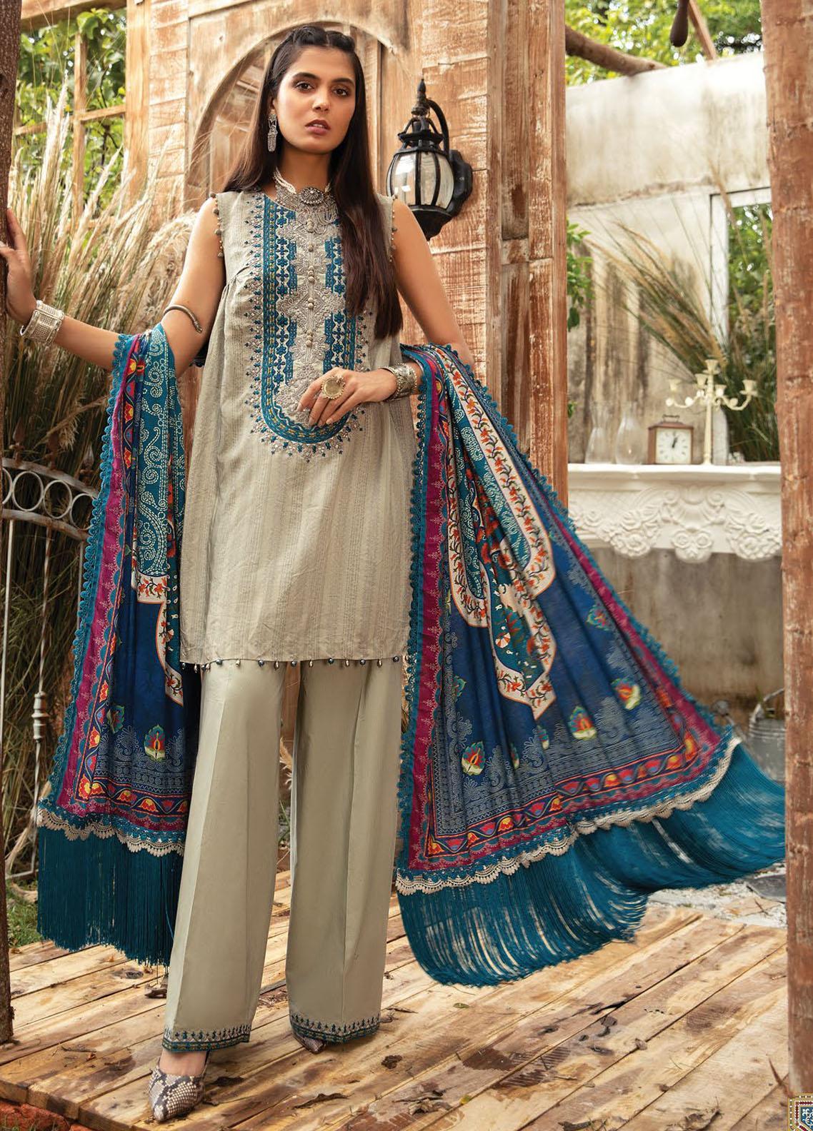 Maria B Mprints Embroidered Dobby Linen Suit Unstitched 3 Piece 07A - Winter Collection