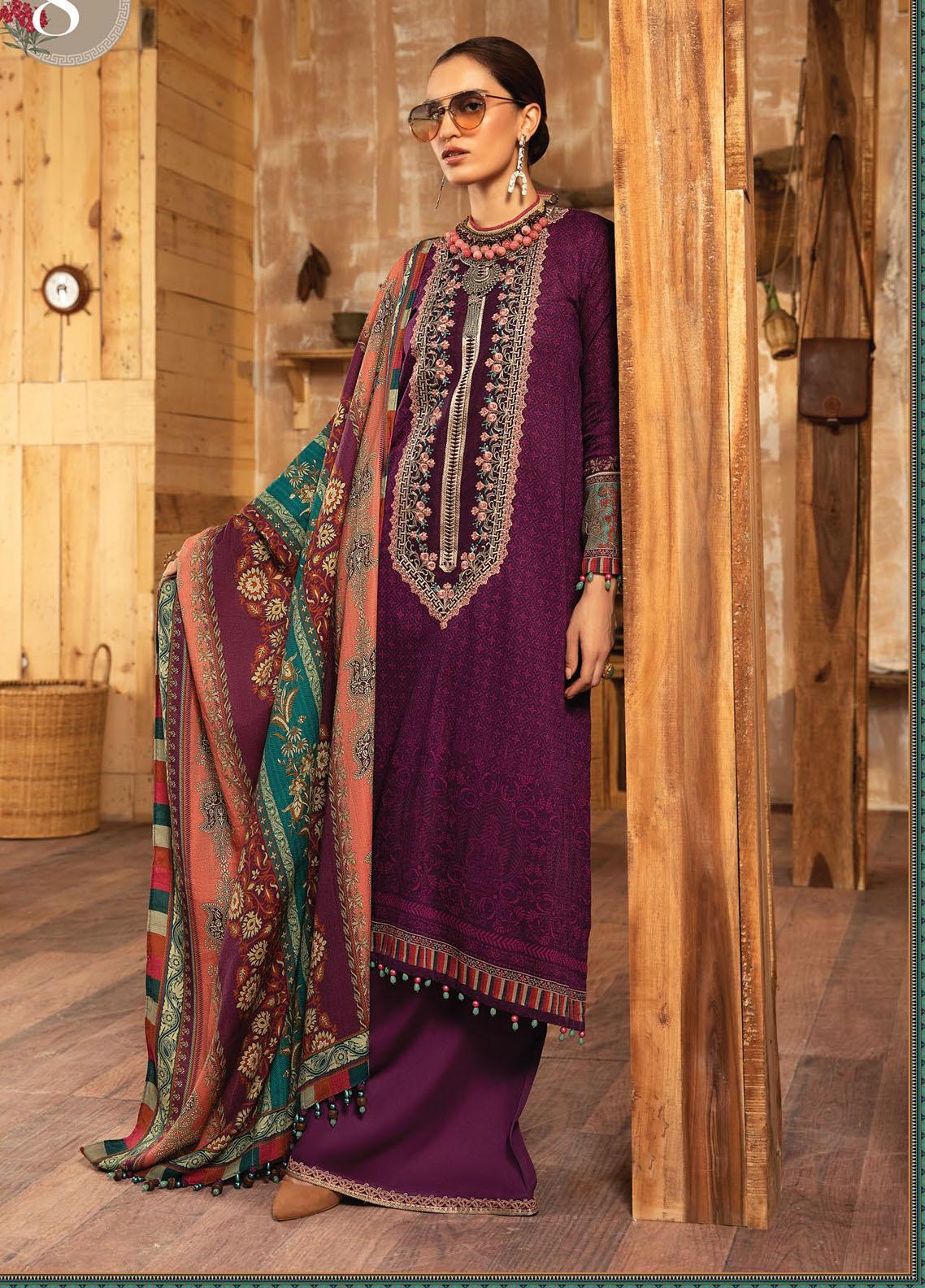 Maria B Mprints Embroidered Khaddar Suit Unstitched 3 Piece 08A - Winter Collection