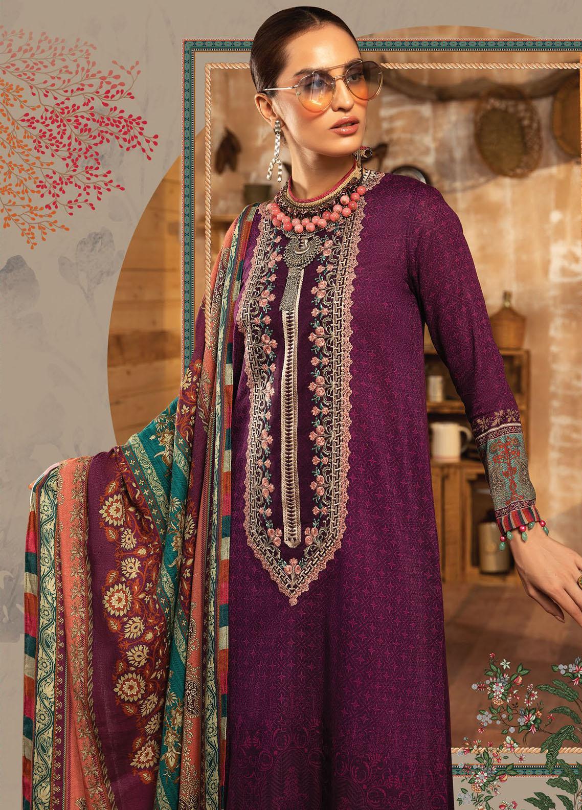Maria B Mprints Embroidered Khaddar Suit Unstitched 3 Piece 08A – Winter Collection