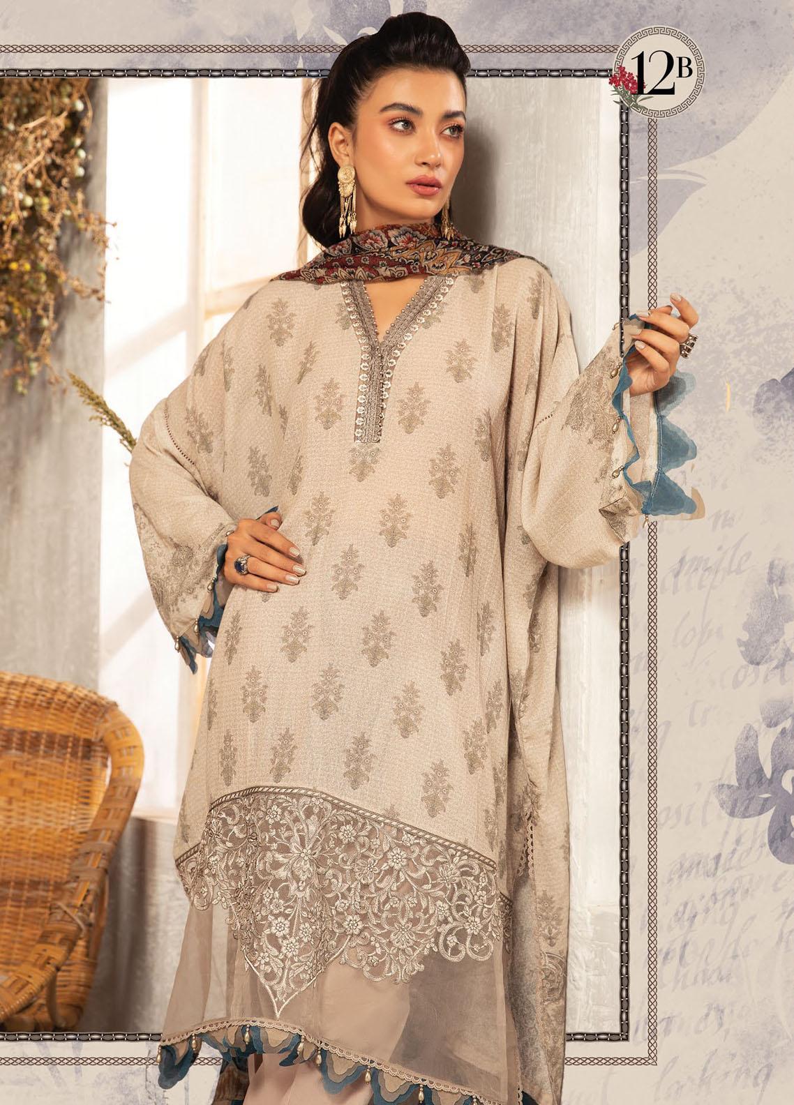Maria B Mprints Embroidered Karandi Suit Unstitched 3 Piece 12B – Winter Collection