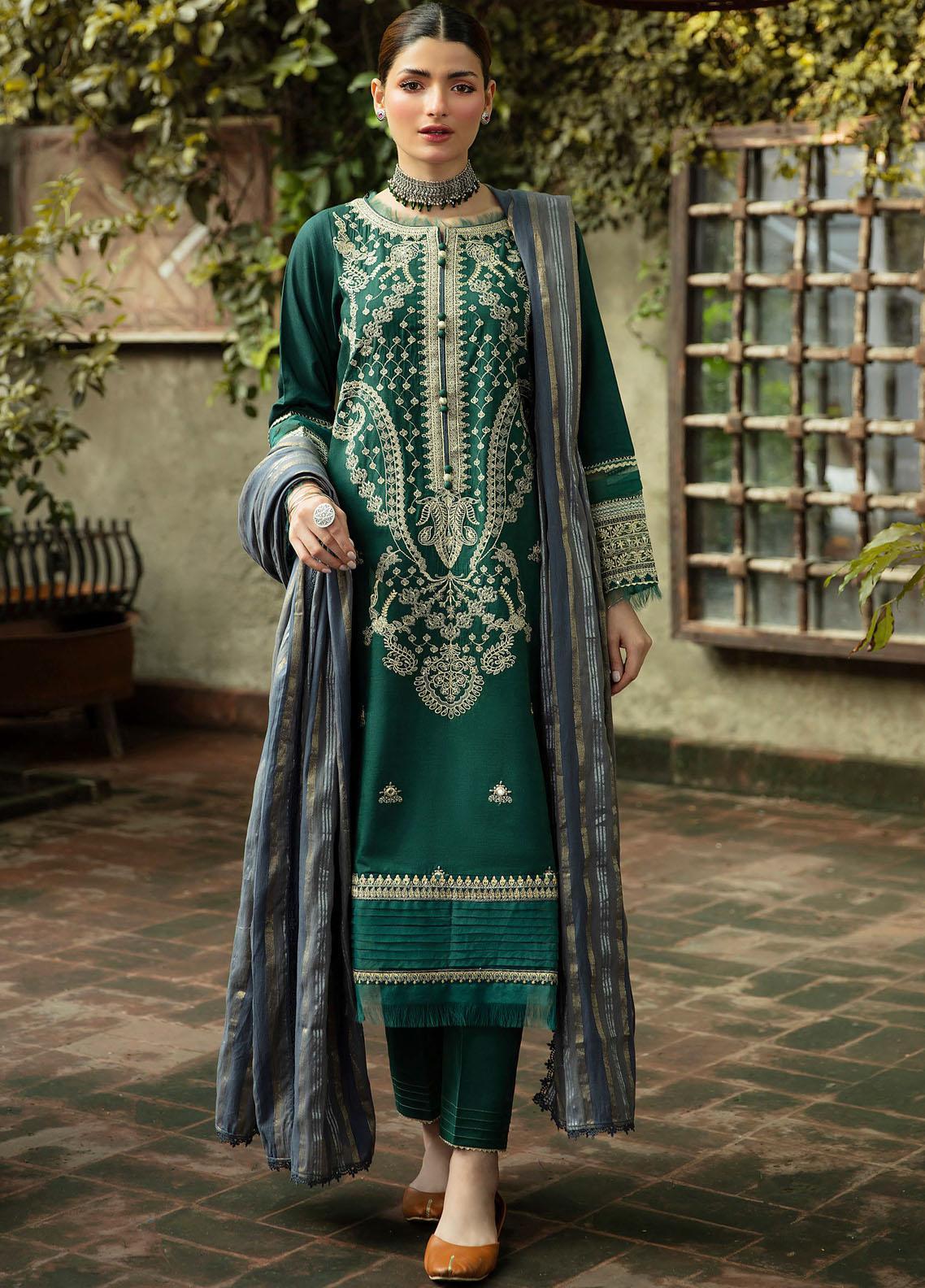 Qalamkar Embroidered Linen Suit Unstitched 3 Piece 04 – Winter Collection