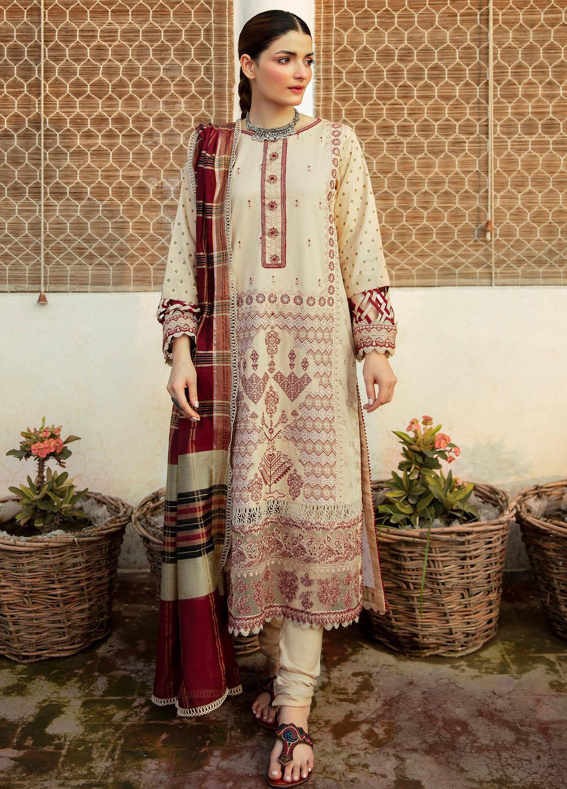 Qalamkar Embroidered Schiffli Suit Unstitched 3 Piece 06 - Winter Collection