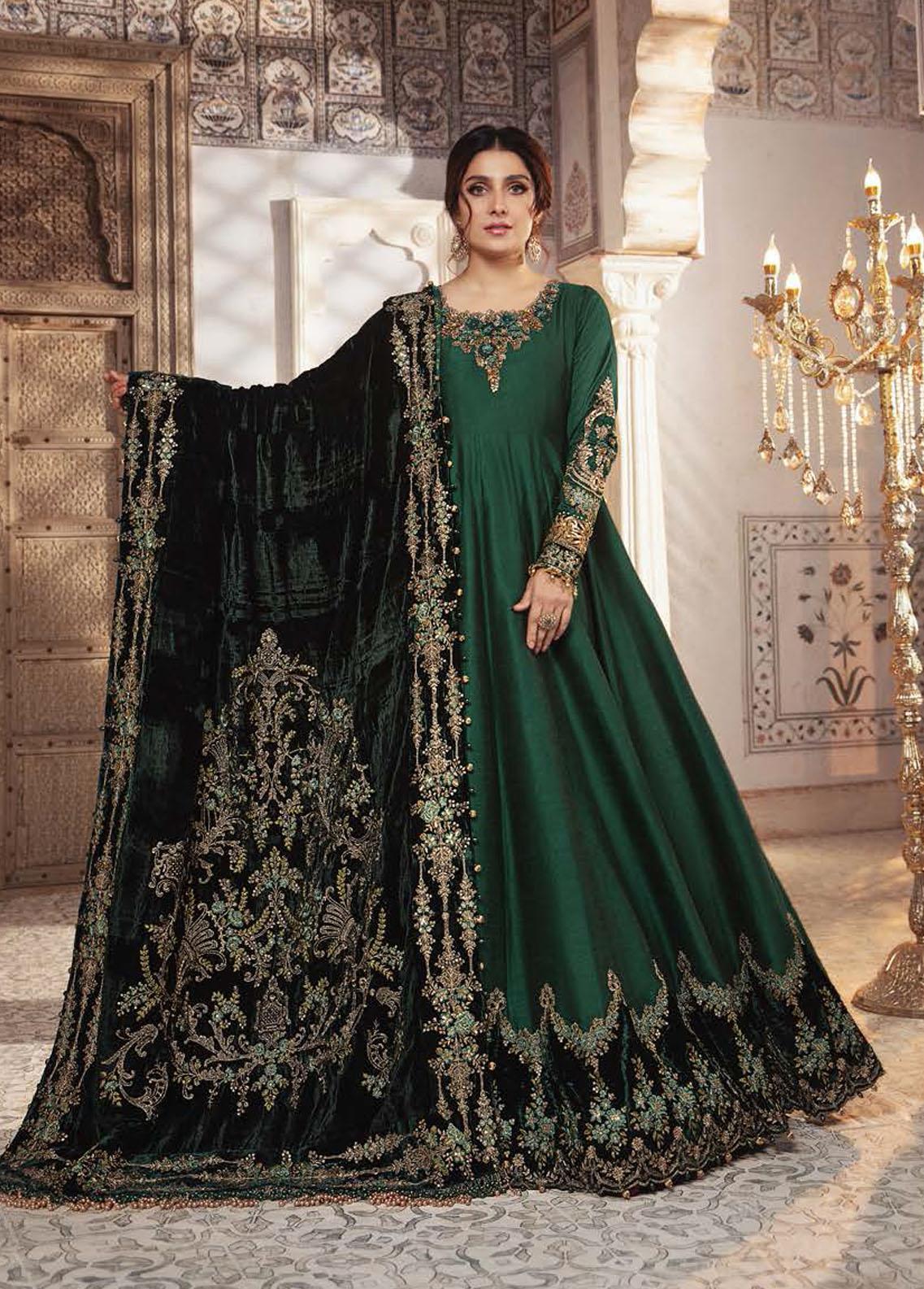 Mbroidered By Maria B Embroidered Organza Suit Unstitched 3 Piece D7 Teal and Warm green - Wedding Collection
