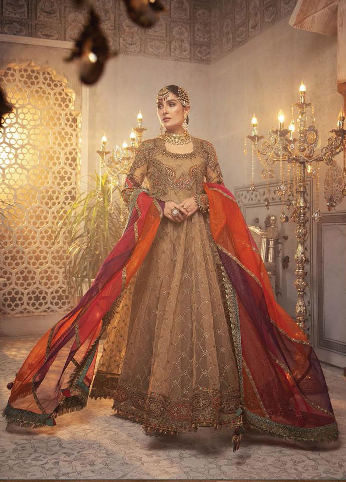 Mbroidered By Maria B Embroidered Organza Suit Unstitched 3 Piece D8 Vintage gold chata patti – Wedding Collection