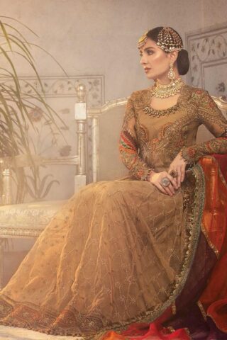 Mbroidered By Maria B Embroidered Organza Suit Unstitched 3 Piece D8 Vintage gold chata patti - Wedding Collection