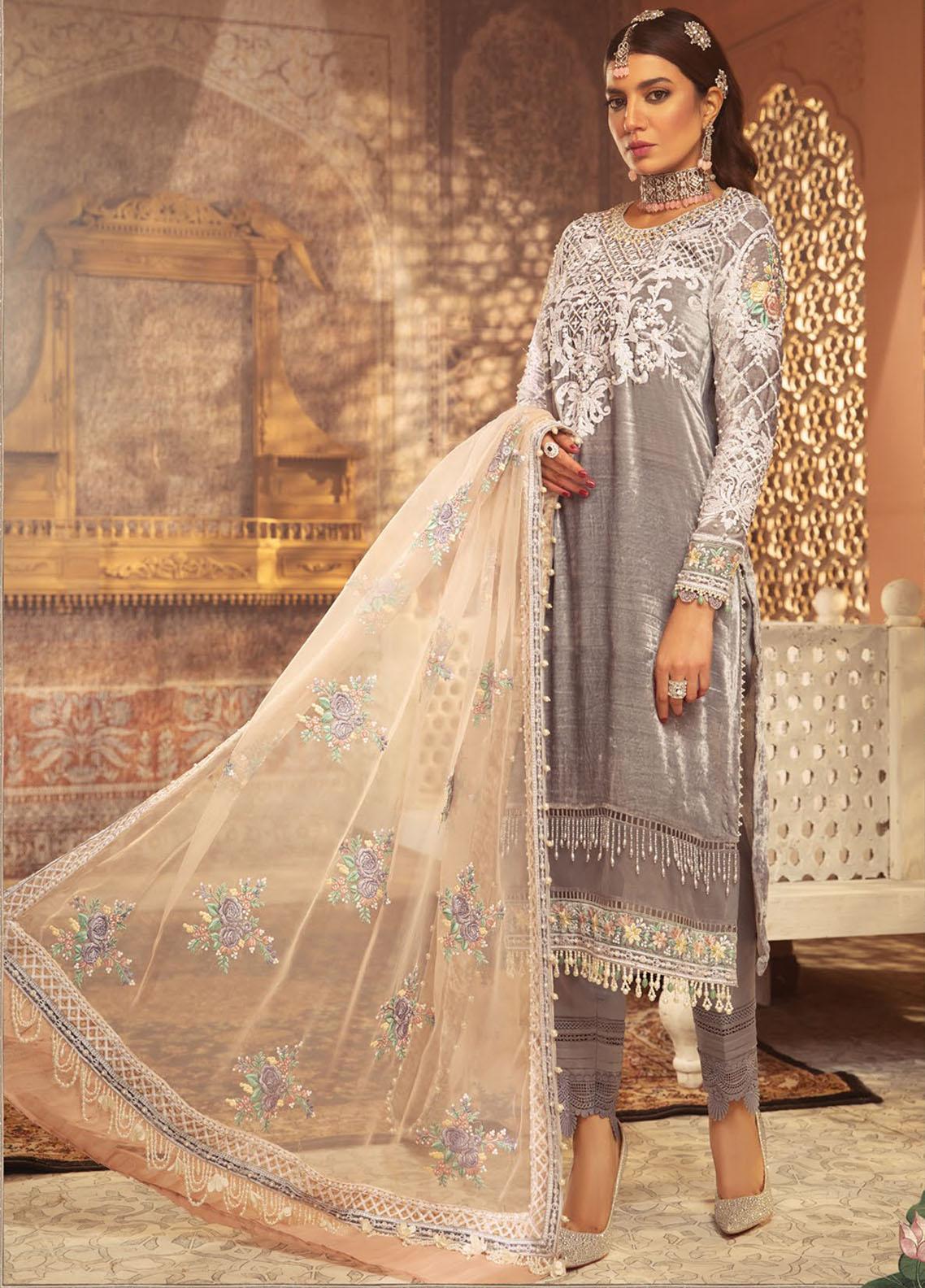 Maria B Embroidered Velvet Suit Unstitched 3 Piece MBVC21 D7 - Winter Collection