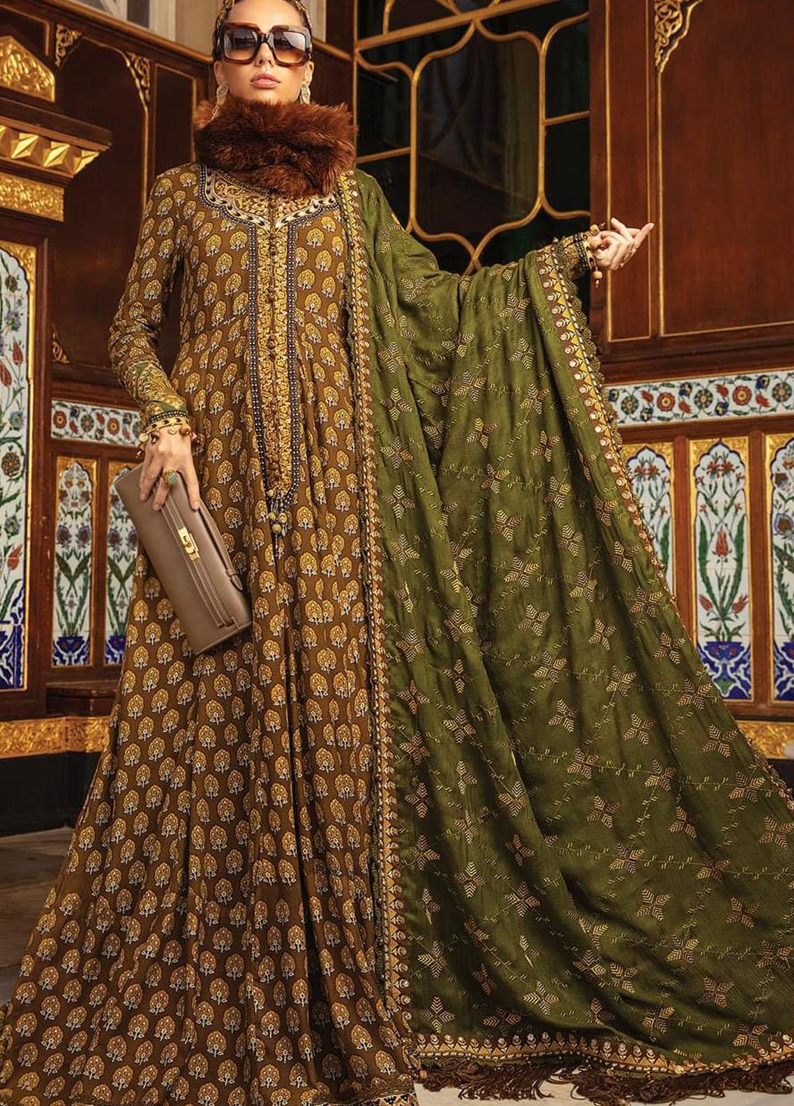 Noor by Saadia Asad Unstitched Linen Pashmina Shawl Embroidered Suits 3 Piece NSA25PW D5-Ember - Winter Collection