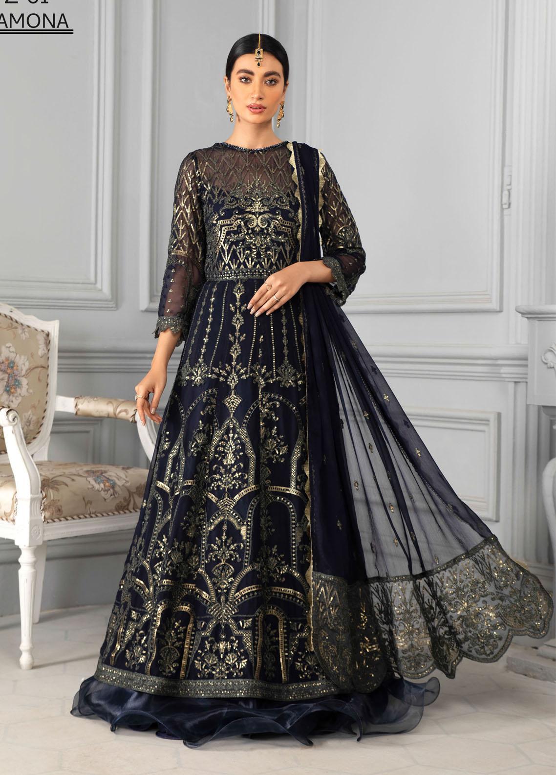 Misaal By Zarif Embroidered Chiffon Suit Unstitched 3 Piece ZF-01 - Luxury Collection