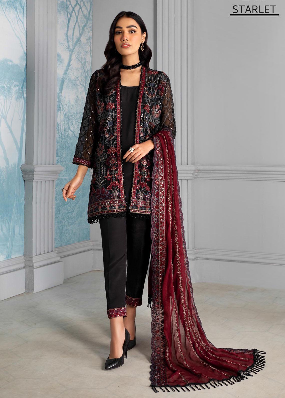 Misaal By Zarif Embroidered Chiffon Suit Unstitched 3 Piece ZF-05 - Luxury Collection