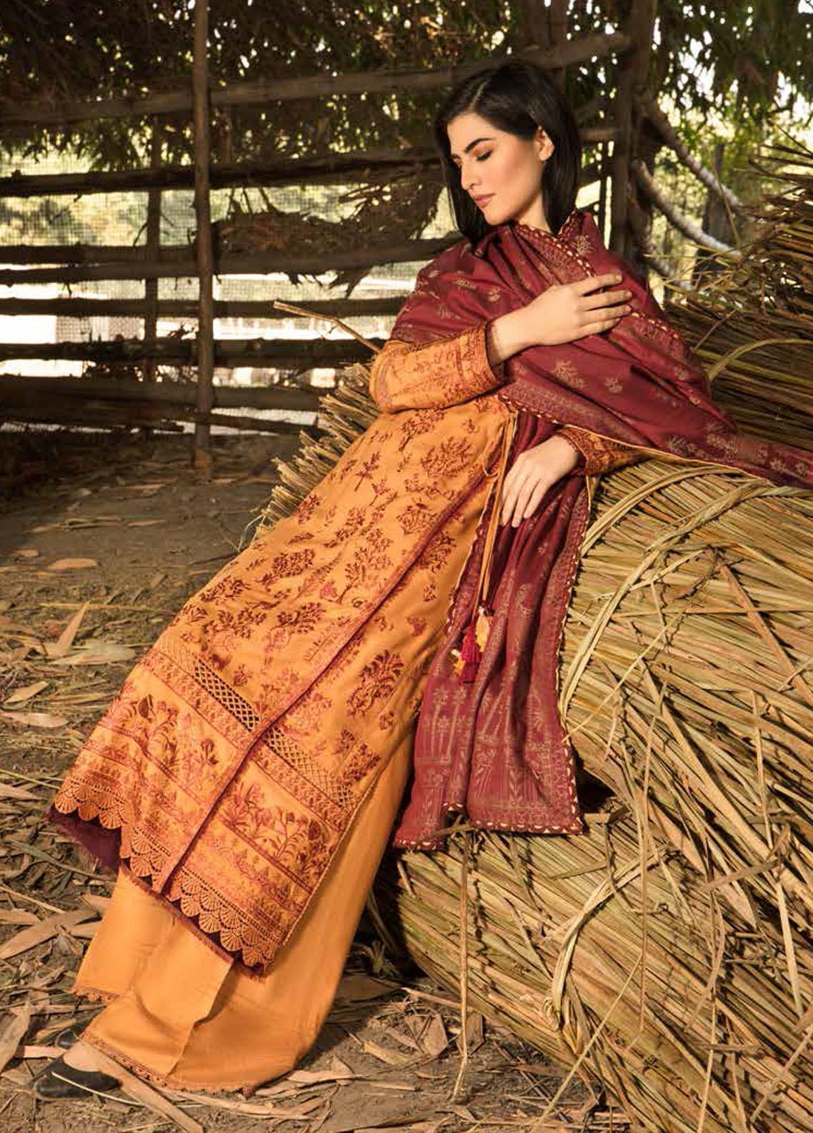Sobia Nazir Embroidered Cotton Suit Unstitched 3 Piece SNWS 03B - Winter Collection