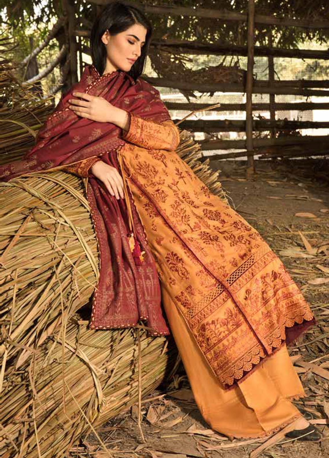 Sobia Nazir Embroidered Cotton Suit Unstitched 3 Piece SNWS 03B - Winter Collection