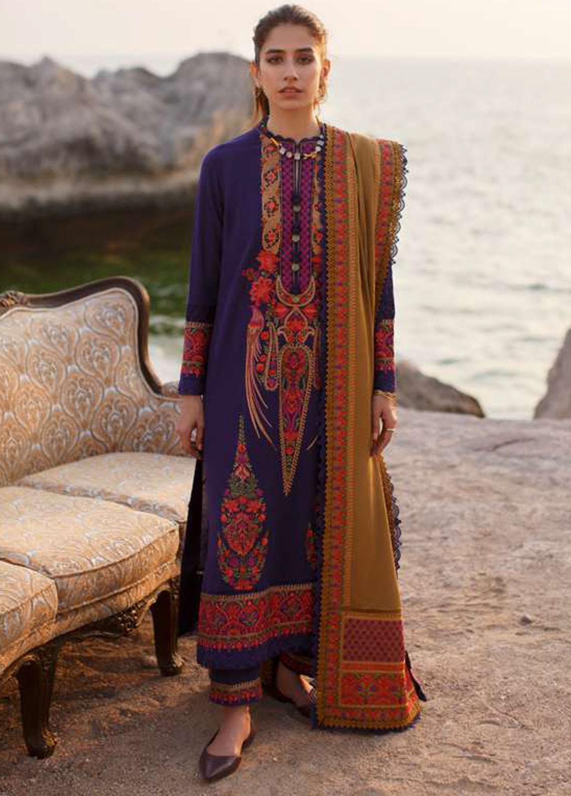 Sahel By Zaha Embroidered Khaddar Suit Unstitched 3 Piece ZH-14 - Winter Collection